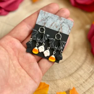 Pendientes Murciélago con Fantasmas y Candy Corn