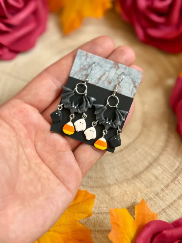 Pendientes Murciélago con Fantasmas y Candy Corn