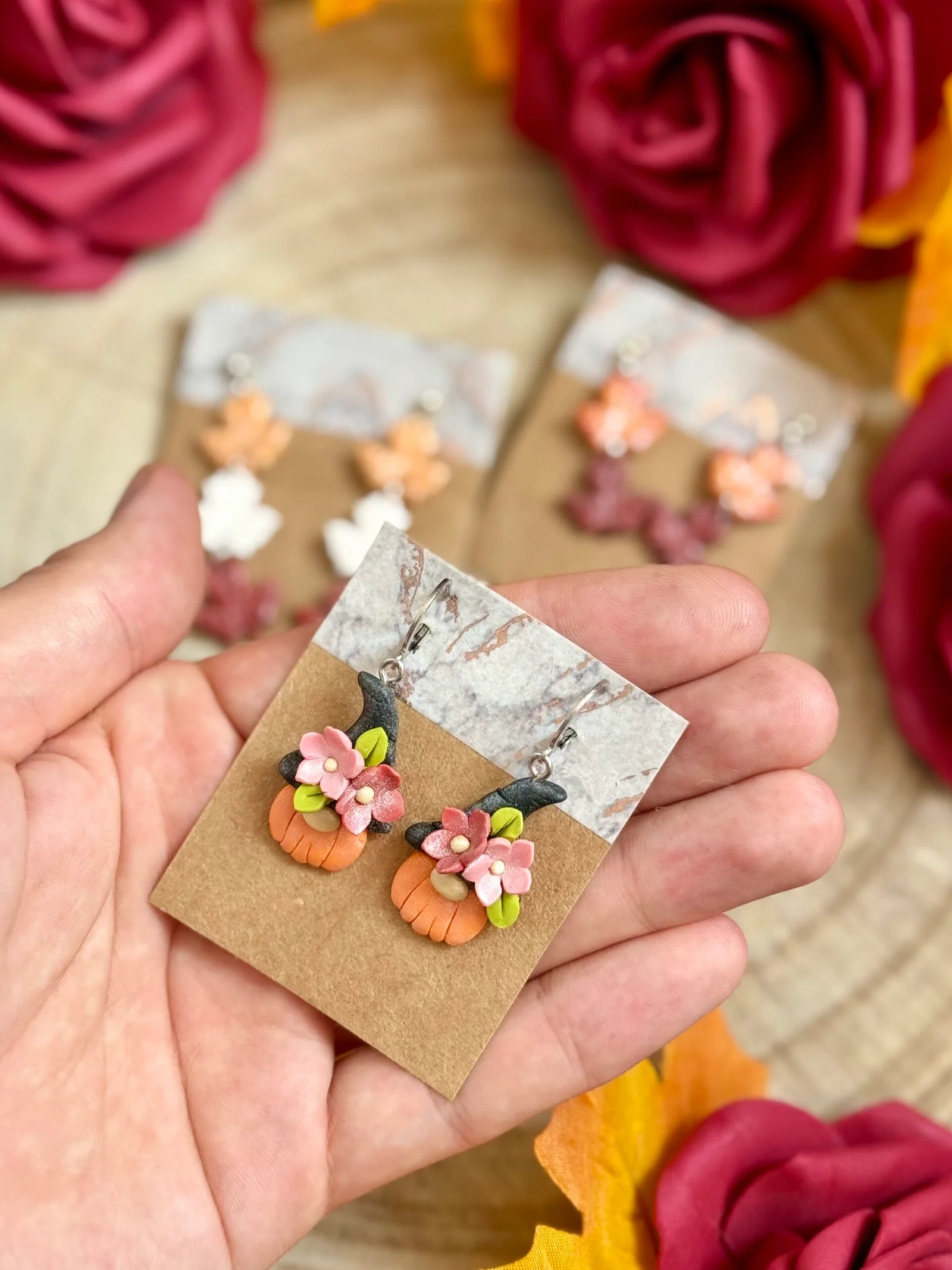 Pendientes calabaza con gnomo otoñal
