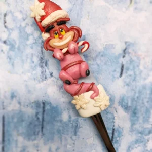 Cucharilla Navideña Gato Sonriente con Bastón de Caramelo