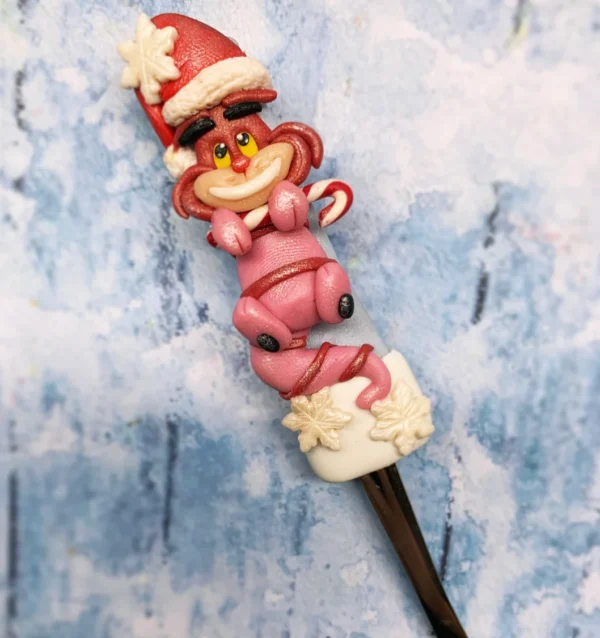 Cucharilla Navideña Gato Sonriente con Bastón de Caramelo