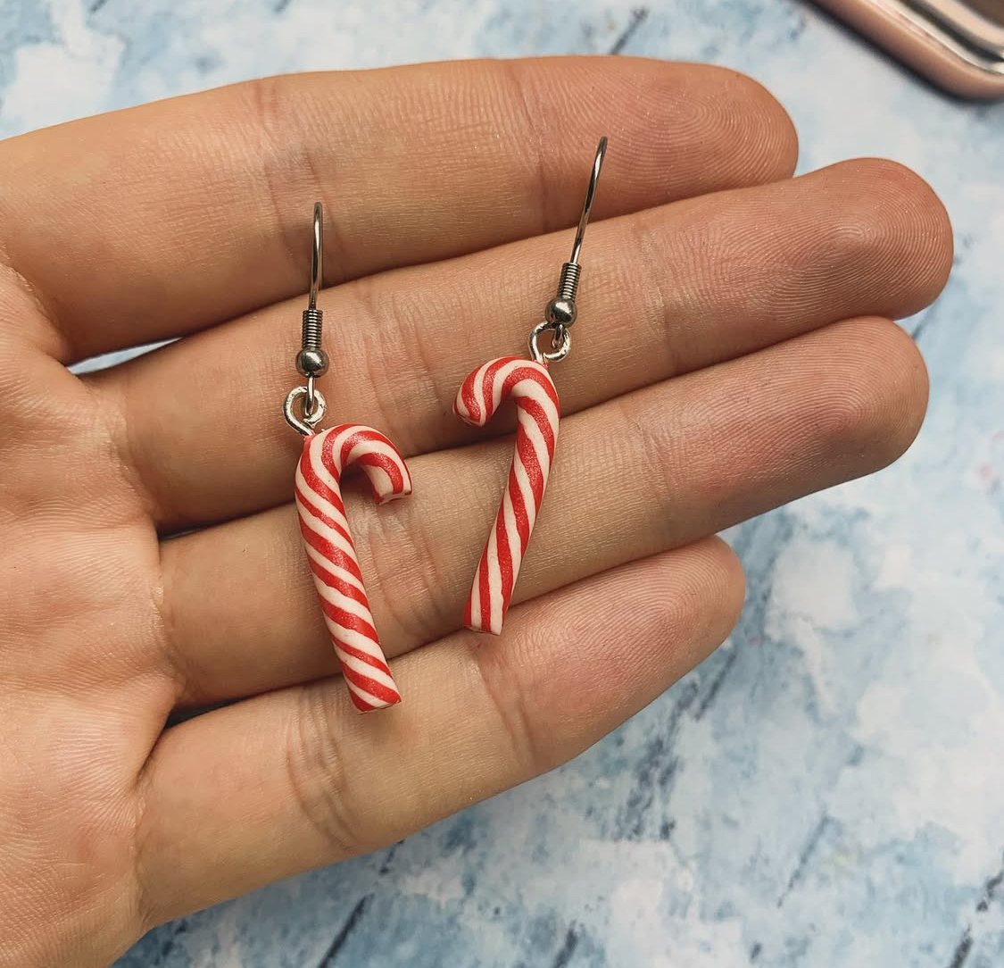 Pendientes navideños – Bastón de Caramelo