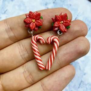 Pendientes navideños – Bastones de caramelo con Flor de Pascua