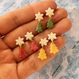 Pendientes navideños – Árbol de Navidad con copo de nieve