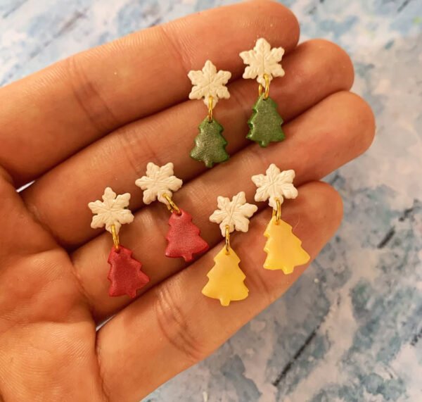 Pendientes navideños – Árbol de Navidad con copo de nieve