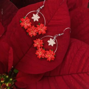 Pendientes navideños – Aro con flores de Pascua y copo de nieve