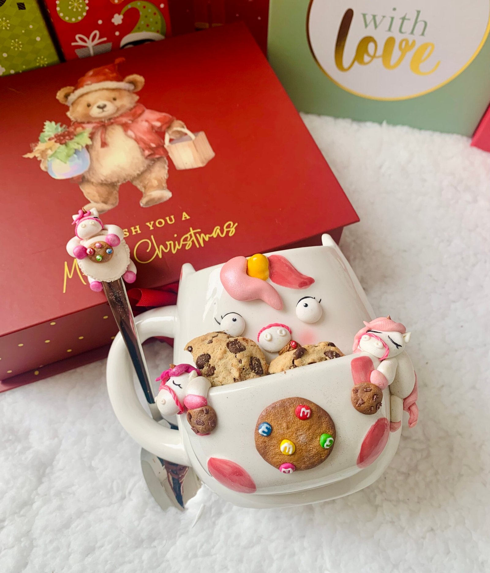 Taza con compartimento para galletas + cucharilla regalo – Diseño unicornio