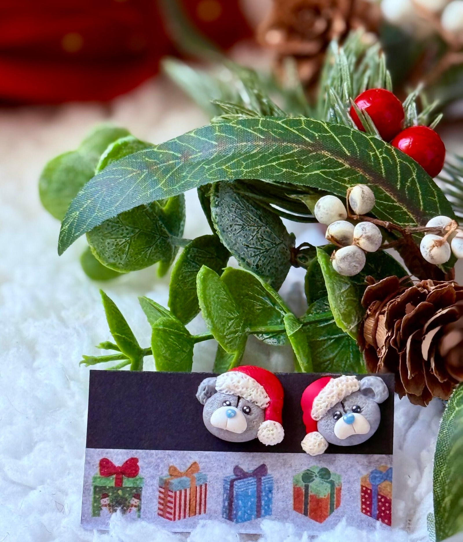 Pendientes de ositos navideños