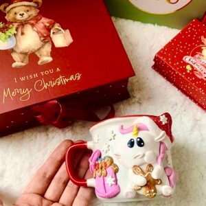Taza navideña con unicornio y galletas de jengibre