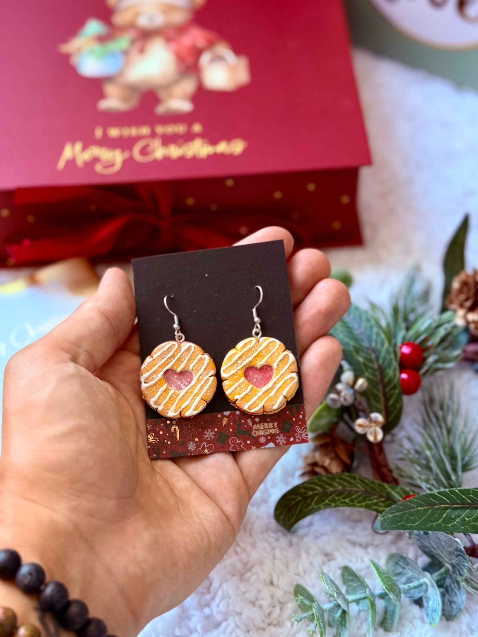 Pendientes Navideños Linzer – Galletas con Corazón