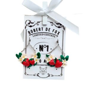 Pendientes largos de fresa y flores con  cadena