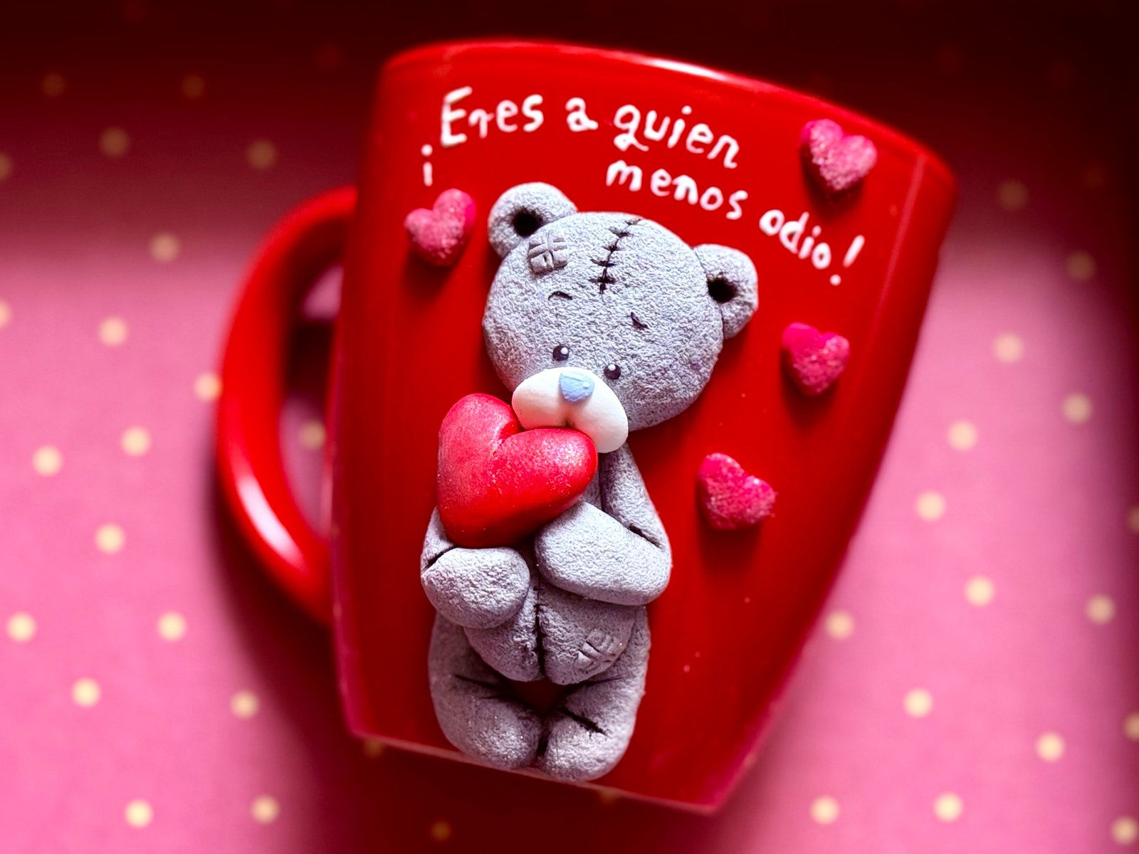 Taza osito divertida – “¡Eres a quien menos odio!” – regalo original y adorable