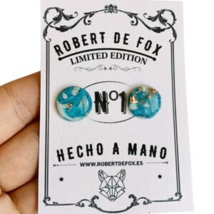 Pendientes de círculo turquesa, blanco y dorado efecto cristal - botón