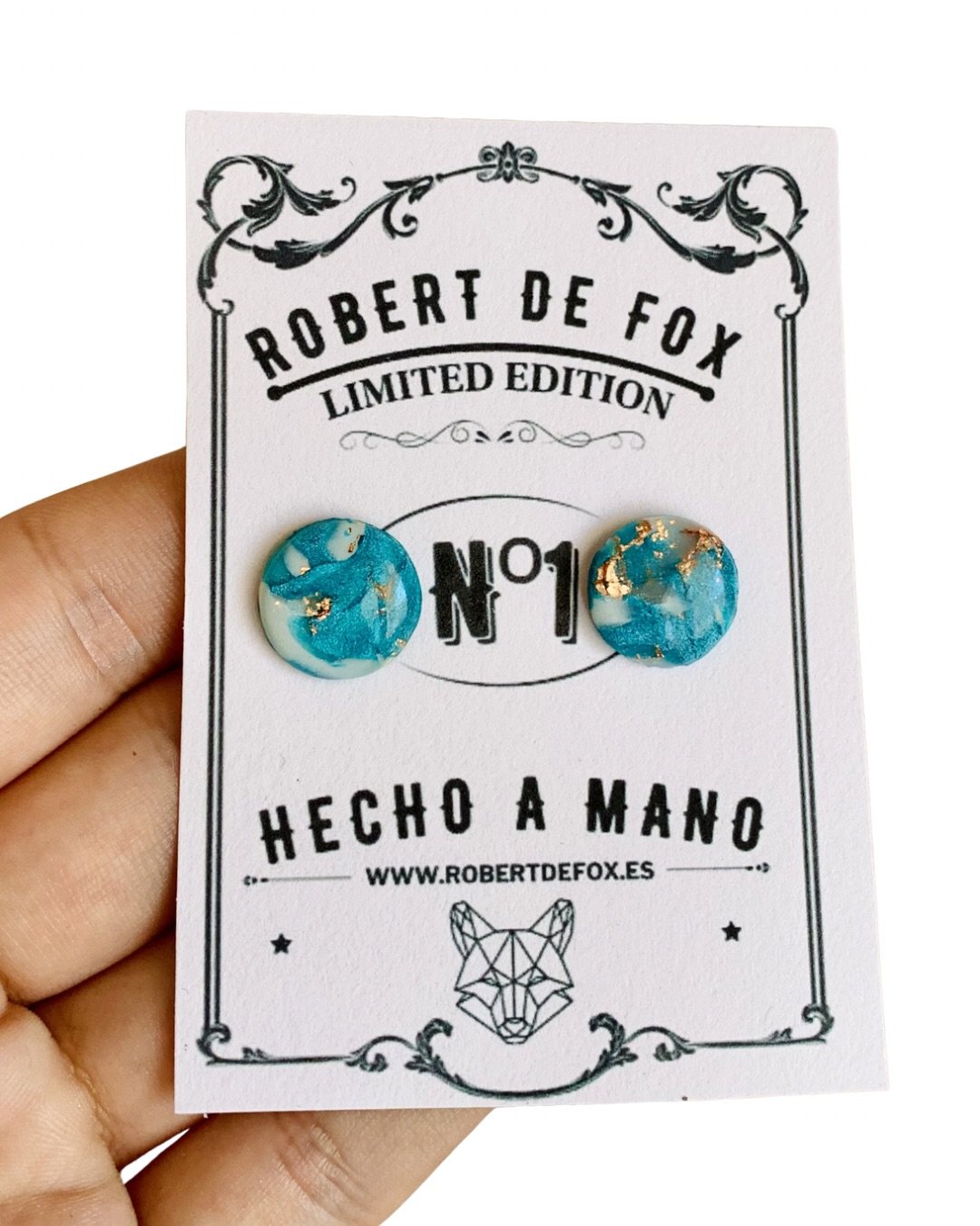 Pendientes de círculo turquesa, blanco y dorado efecto cristal - botón
