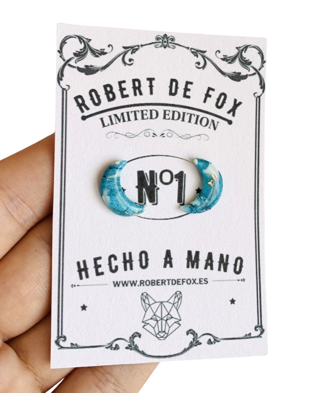 Pendientes de luna turquesa, blanco y dorado efecto cristal Botón