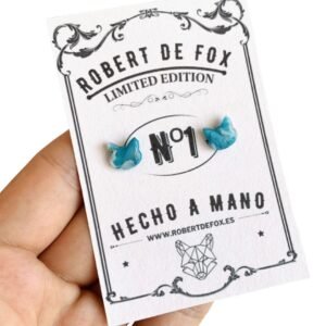 Pendientes de cabeza de gato turquesa, blanco y dorado efecto cristal