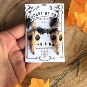 Pendientes Calavera de Cuervo con Plumas Negras